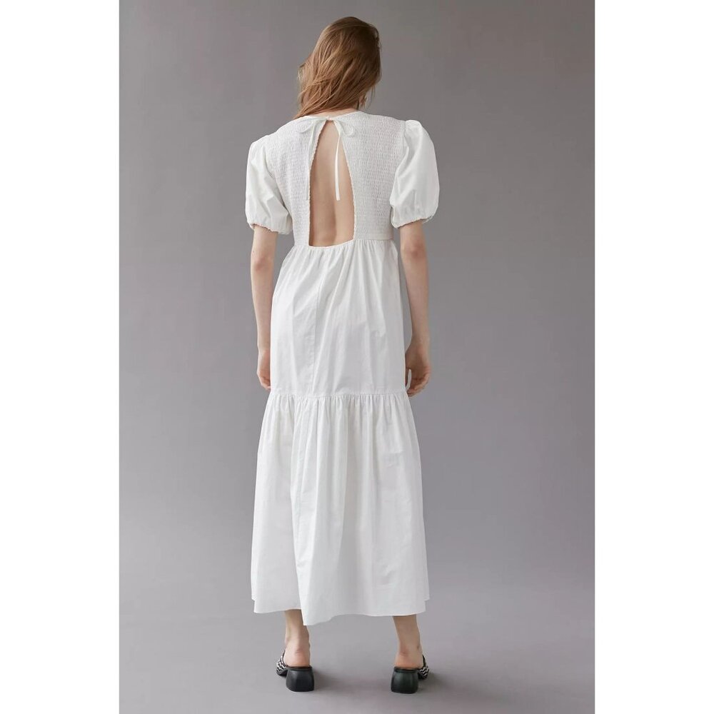 UO EN SAISON MARA White Midi Tiered Smocked Puff Sleeve Dress Women's Sz M - Picture 4 of 11